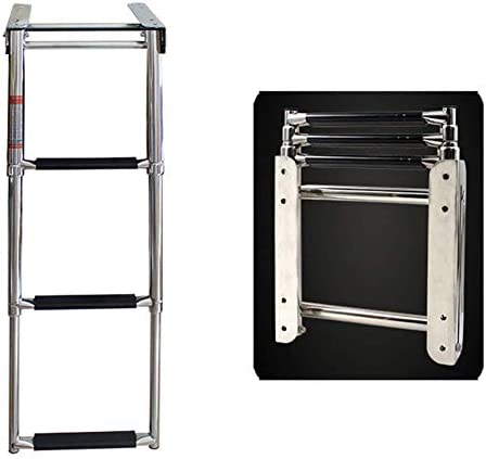 Boat Ladder for Fishing Boat, 4 Step Folding Removable Swimming Pool  Ladder/Marine Telescoping Pontoon Ladders, Rear Entry, with Wide Pedal
